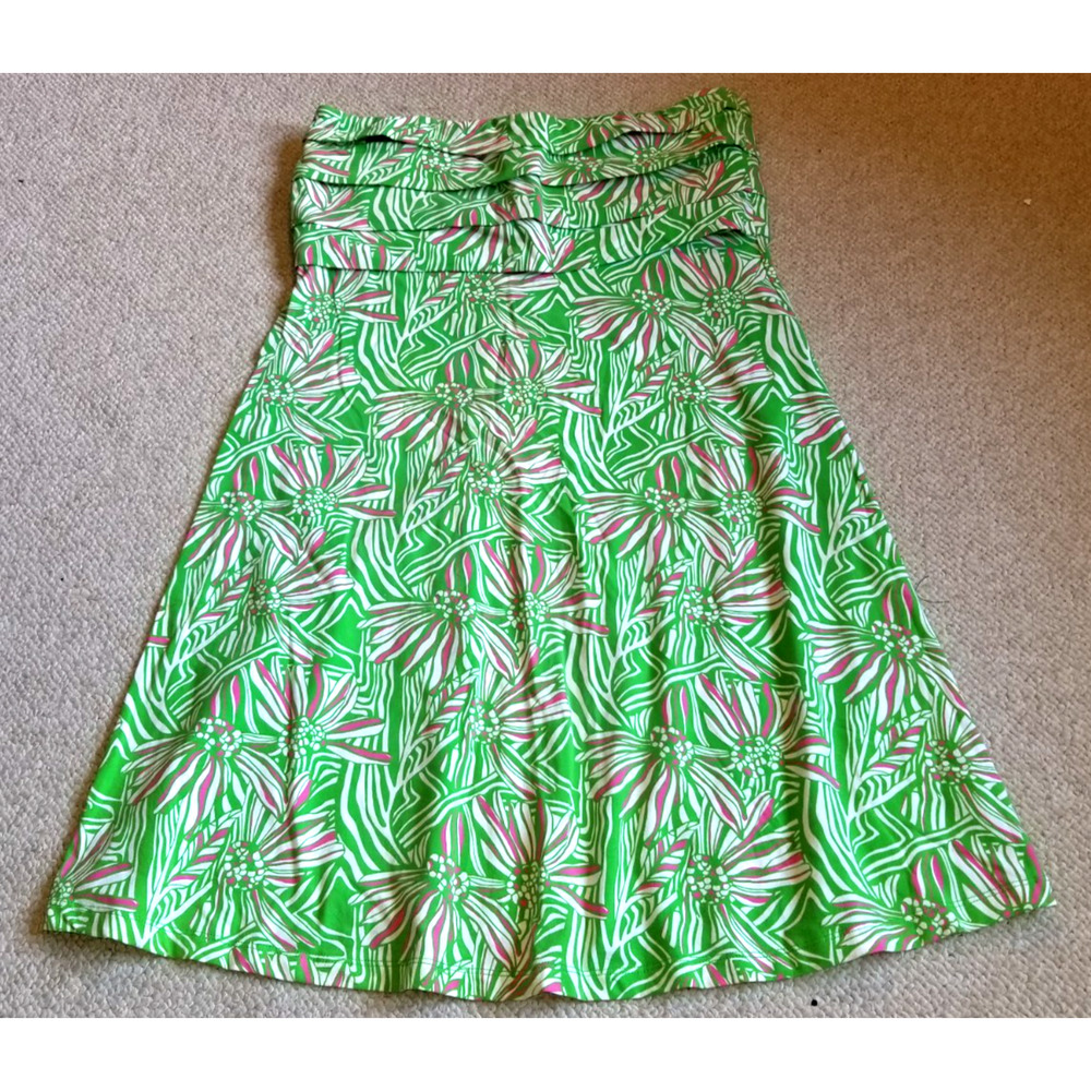 Womens Dress-LILLY PULITZER-'Green Bean Daisy Darling' 'Petula' strapless mini-L